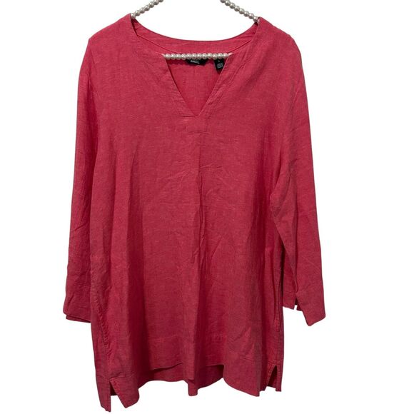 Lands End Tunic Shirt Womens Large Pink Linen Viscose beach coastal travel boho - Picture 1 of 11